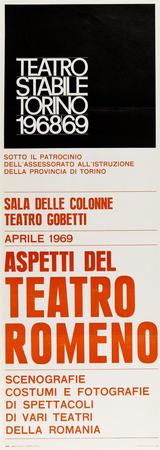 Locandina mostra: Aspetti del teatro romeno, Sala colonne Teatro Gobetti, aprile 1969