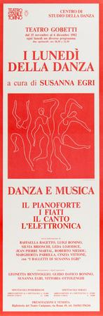 Locandina cartellone Teatro Gobetti I lunedì della danza, a cura di Susanna Egri, dal 15 novembre al 6 dicembre 1982