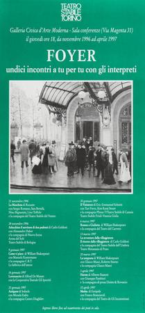 Locandina Foyer undici Incontri a tu per tu con gli interpreti. Galleria civica d'arte moderna, novembre 1996-aprile 1997