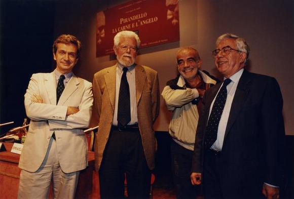 I registi Beppe Navello, Luigi Squarzina, Massimo Castri con Nuccio Messina, Teatro Carignano, 3 ottobre 1998