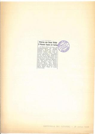 Sentinella del canavese, 30 marzo 1956, annuncio dello spettacolo al Teatro Siriodi Ivrea, 9 aprile 1956