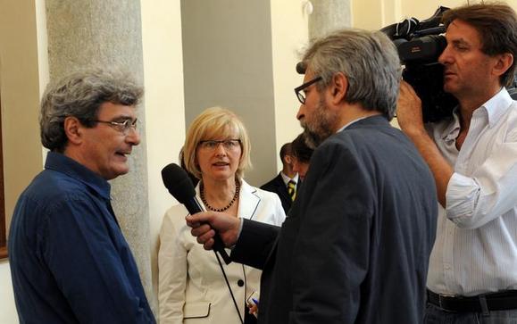 Mario Martone intervistato dal giornalista Rai Sergio Ariotti, al centro Carla Galliano Responsabile Area stampa e comunicazione del TST