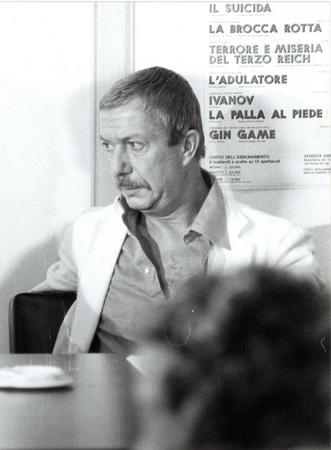 Mario Missiroli alla Conferenza stampa di presentazione della stagione 1978/79, 16 settembre 1978 nella sede del Teatro Stabile in piazza Castello 215
