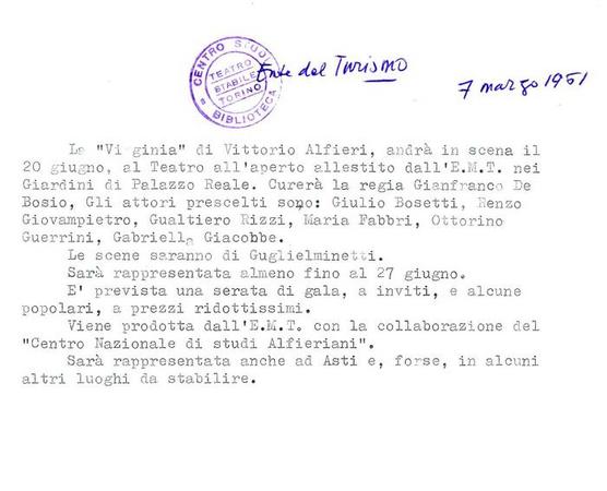 Appunto dattiloscritto di Lucio Ridenti datato 7 marzo 1961