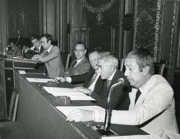 da sinistra Diego Novelli, Rolando Picchioni, Aldo Trionfo, Giorgio Balmas, ?, Mario Missiroli