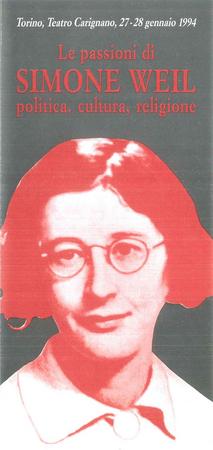 Copertina Programma convegno Le passioni di Simone Weil