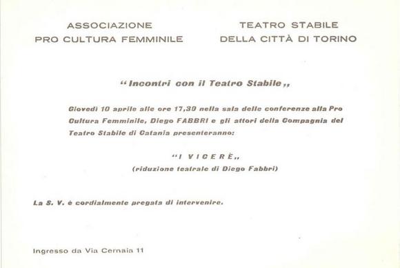 Incontri con il Teatro Stabile di Torino - Invito
