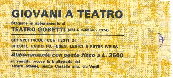 Bustina Giovani a teatro Abbonamento con posto fisso