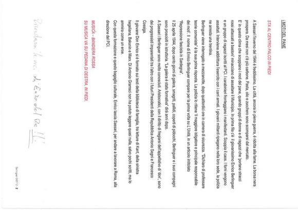 Berlinguer - Copione con pagine mancanti