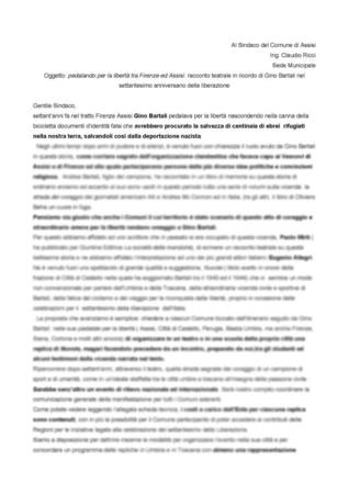 Lettera ai Comuni per racconto teatrale su Bartali