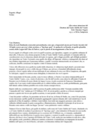 Lettera al Direttore del Teatro Stabile del Veneto