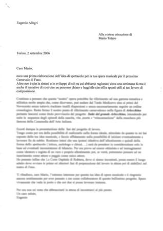 Lettera a Mario Totaro