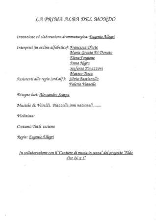 La prima alba del mondo (1993) - Estratto copione