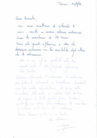Lettera a Donato Sartori