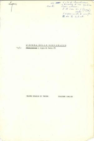 L'opera dello sghignazzo (1981) - Copione annotato
