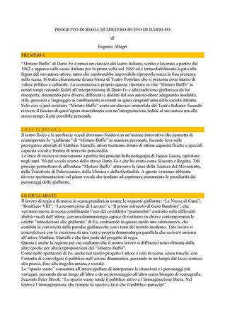 Mistero buffo - Progetto di regia di Mistero Buffo di Dario Fo