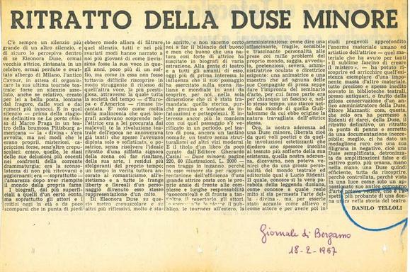Danilo Telloli, Giornale di Bergamo, 18 febbraio 1967