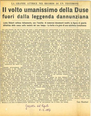 Ugo Ronfani, Gazzetta del popolo, 5 febbraio 1967