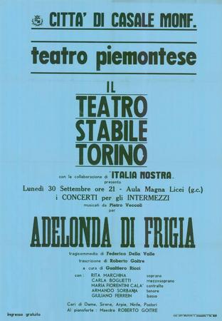 manifesto Casale Monferrato "I concerti per gli intermezzi musicati da Pietro Veccoli per Adelonda di Frigia"