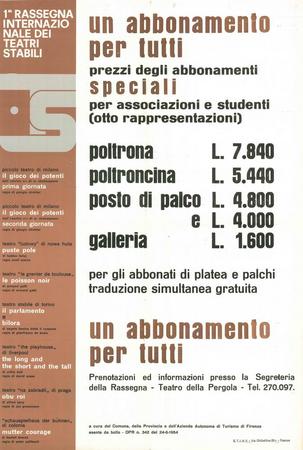 1° rassegna internazionale dei Teatri Stabili - Un abbonamento per tutti