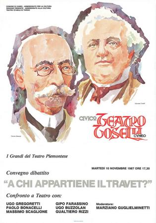 Manifesto: Civico Teatro Toselli Cuneo. Convegno-dibattito: A chi appartiene il Travet? 10 novembre 1987