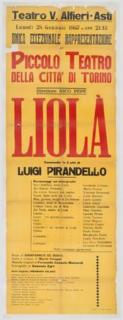 Locandina Liolà, Teatro Alfieri - Asti, 28 gennaio 1957 - misure 200x76 cm - intelato