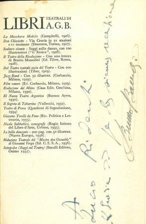 L'Esemplare collocato in R. 1863 riporta la Dedica: A Lucio Ridenti Grazie per la ? recensione Bruno Barulli